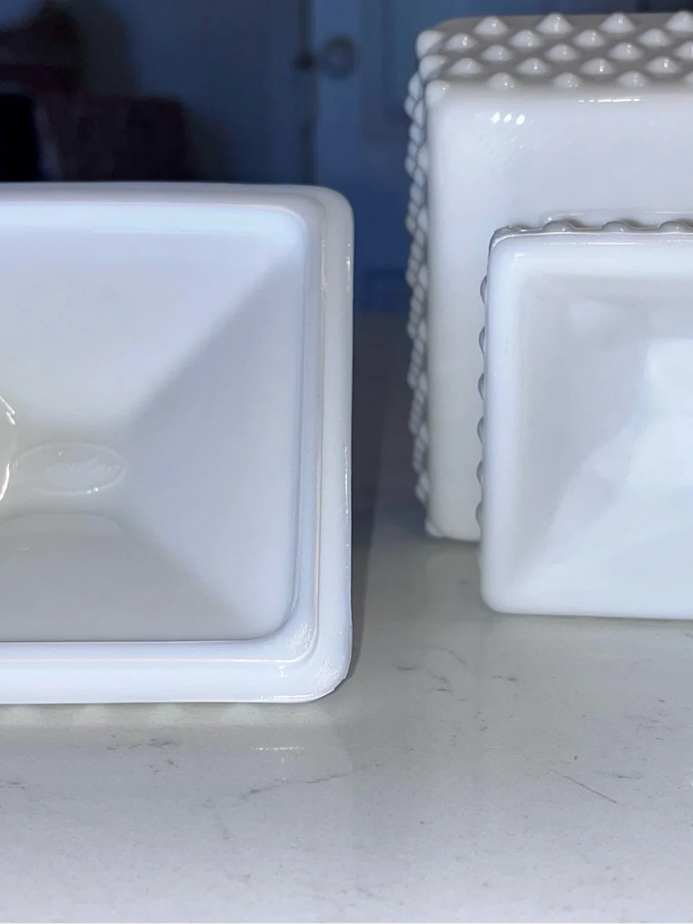 Vintage Fenton hobnail pedestal footed square candy dish wedding bowl milk glass